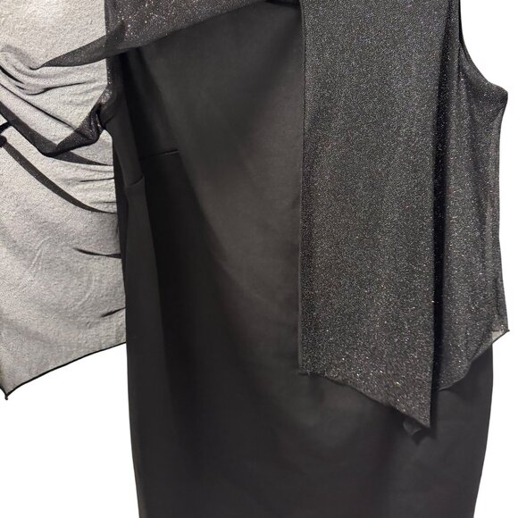 Enfocus Womens 14W Black Beaded Neck Sleeveless Shimmer Overlay Sheath Dress - Picture 6 of 12